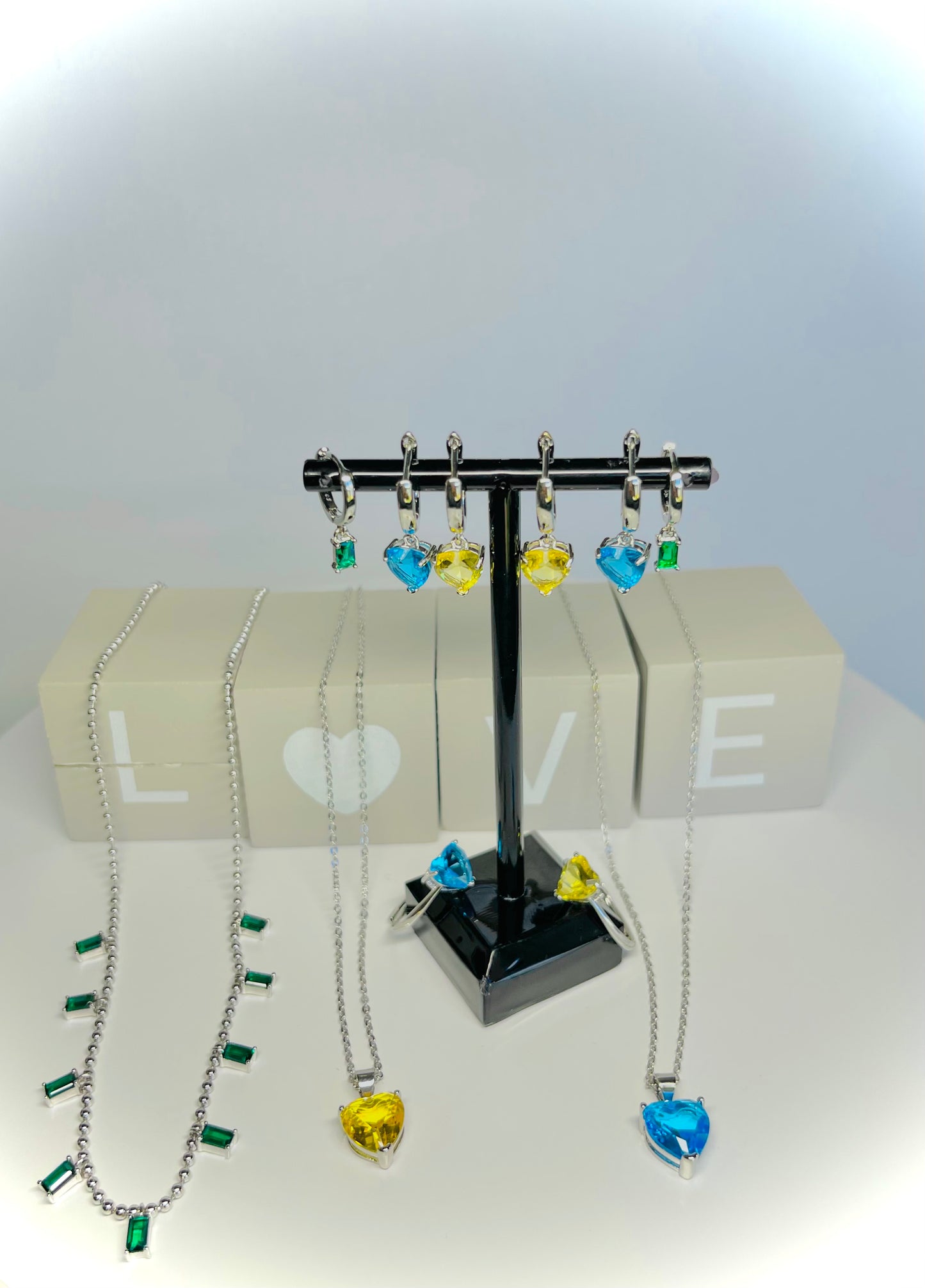 blue & yellow heart sets + green choker sets (3 sets)